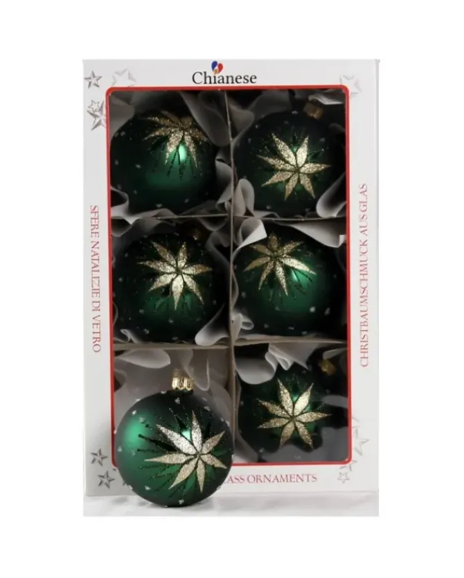 1Pz Pallina Di Vetro Decorata A Mano Verde Opaco 80Mm