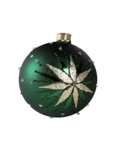 1Pz Pallina Di Vetro Decorata A Mano Verde Opaco 80Mm
