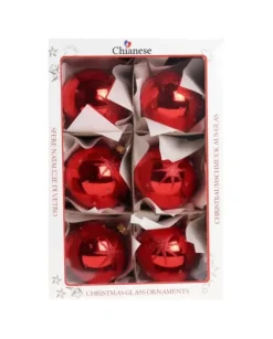 1Pz Pallina Di Vetro Decorata A Mano Rosso Lucido 80Mm