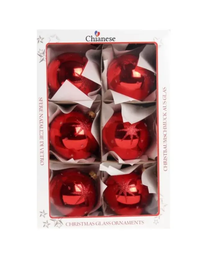 1Pz Pallina Di Vetro Decorata A Mano Rosso Lucido 80Mm