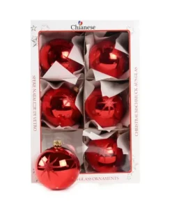 1Pz Pallina Di Vetro Decorata A Mano Rosso Lucido 80Mm