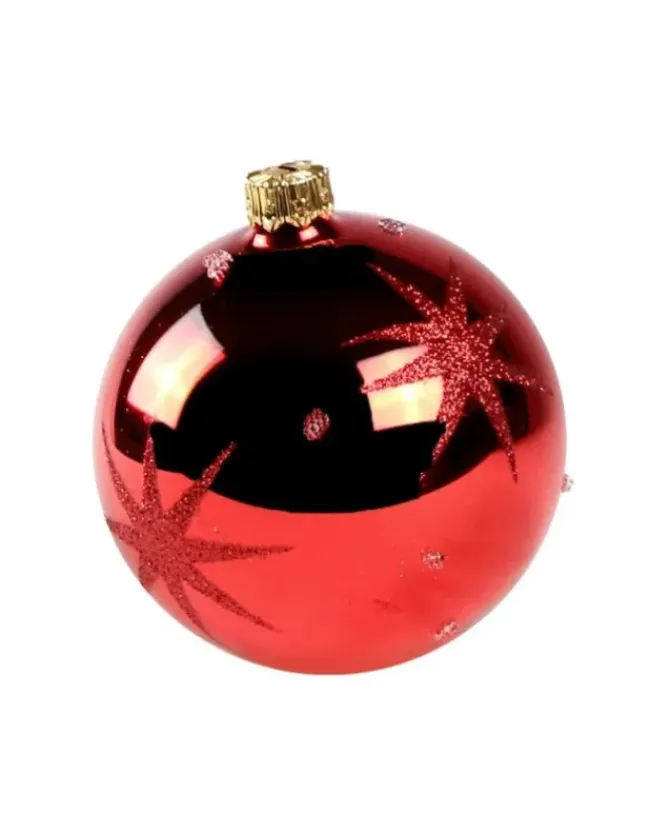 1Pz Pallina Di Vetro Decorata A Mano Rosso Lucido 80Mm