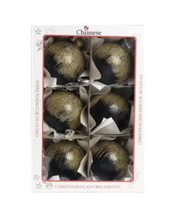 1Pz Pallina Di Vetro Decorata A Mano Nero Opaco 80Mm