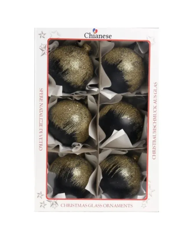 1Pz Pallina Di Vetro Decorata A Mano Nero Opaco 80Mm