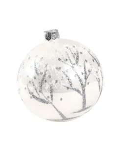 1Pz Pallina Di Vetro Decorata A Mano Bianco Lucido 80Mm