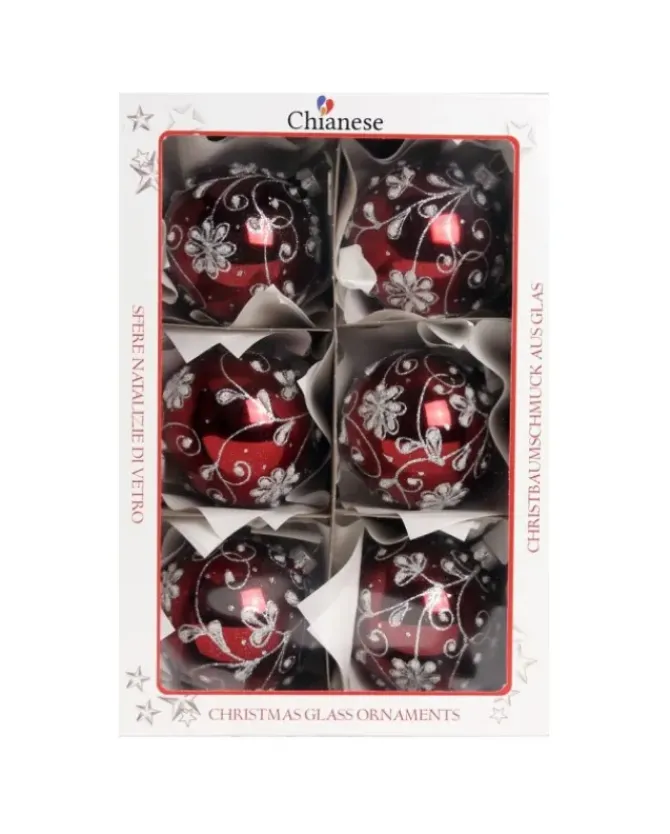 1Pz Pallina Di Vetro Decorata A Mano Rosso Lucido 80Mm