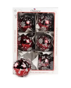 1Pz Pallina Di Vetro Decorata A Mano Rosso Lucido 80Mm