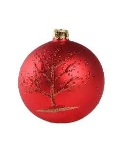 1Pz Pallina Di Vetro Decorata A Mano Rosso Opaco 80Mm