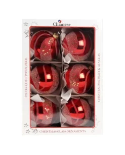 1Pz Pallina Di Vetro Decorata A Mano Rosso Lucido 80Mm