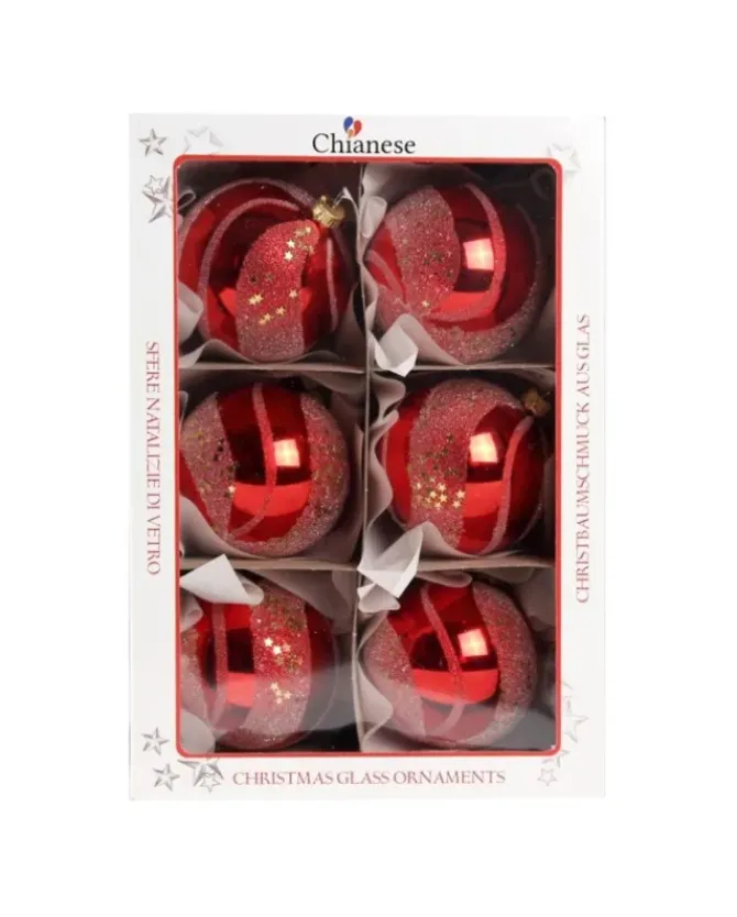 1Pz Pallina Di Vetro Decorata A Mano Rosso Lucido 80Mm