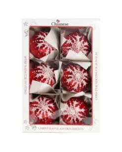 1Pz Pallina Di Vetro Decorata A Mano Rosso Lucido 80Mm