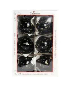 1Pz Pallina Di Vetro Decorata A Mano Nero Lucido 80Mm