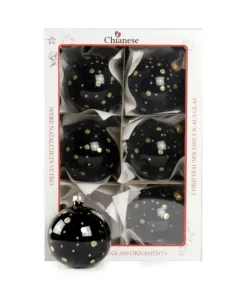 1Pz Pallina Di Vetro Decorata A Mano Nero Lucido 80Mm