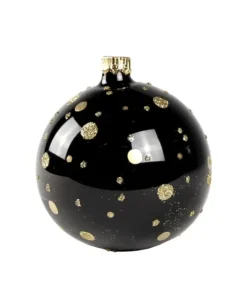 1Pz Pallina Di Vetro Decorata A Mano Nero Lucido 80Mm
