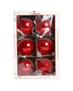 1Pz Pallina Di Vetro Decorata A Mano Rosso Lucido 80Mm