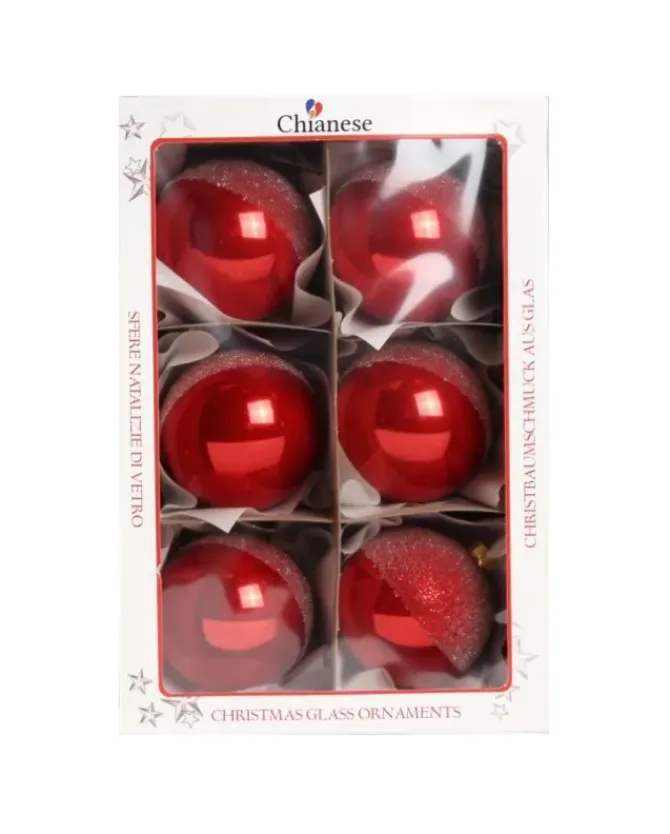 1Pz Pallina Di Vetro Decorata A Mano Rosso Lucido 80Mm