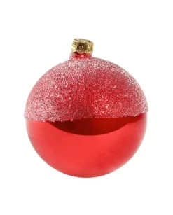 1Pz Pallina Di Vetro Decorata A Mano Rosso Lucido 80Mm