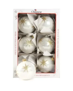1Pz Pallina Di Vetro Decorata A Mano Bianco Lucido 80Mm