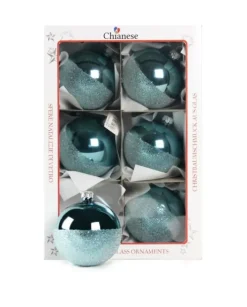 1Pz Pallina Di Vetro Decorata A Mano Azzurro Lucido 80Mm