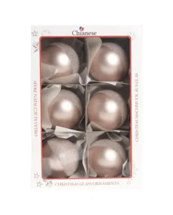 1Pz Pallina Di Vetro Decorata A Mano Rosa Opaco 80Mm