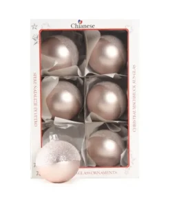 1Pz Pallina Di Vetro Decorata A Mano Rosa Opaco 80Mm