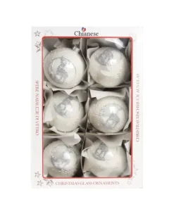 1Pz Pallina Di Vetro Decorata A Mano Bianco Lucido 80Mm