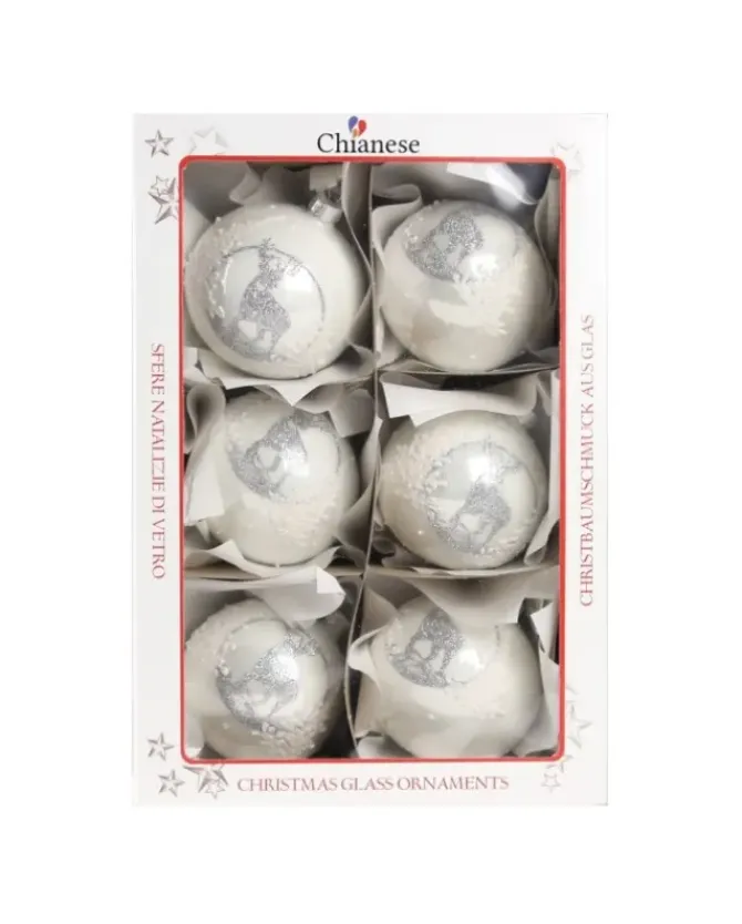 1Pz Pallina Di Vetro Decorata A Mano Bianco Lucido 80Mm