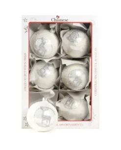 1Pz Pallina Di Vetro Decorata A Mano Bianco Lucido 80Mm