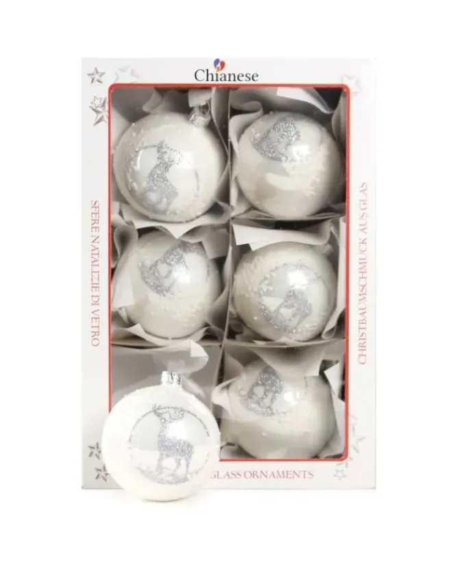 1Pz Pallina Di Vetro Decorata A Mano Bianco Lucido 80Mm