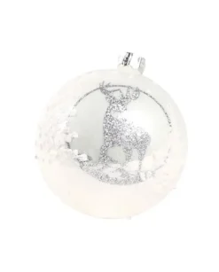 1Pz Pallina Di Vetro Decorata A Mano Bianco Lucido 80Mm