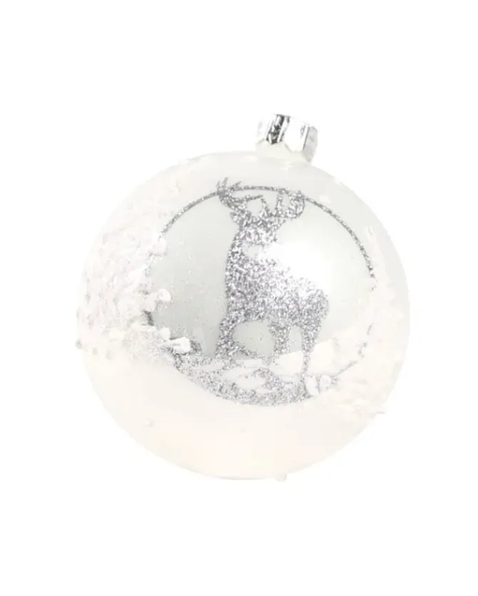 1Pz Pallina Di Vetro Decorata A Mano Bianco Lucido 80Mm