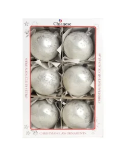 1Pz Pallina Di Vetro Decorata A Mano Bianco Opaco 80Mm