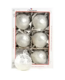 1Pz Pallina Di Vetro Decorata A Mano Bianco Opaco 80Mm