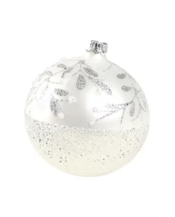 1Pz Pallina Di Vetro Decorata A Mano Bianco Opaco 80Mm