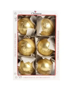 1Pz Pallina Di Vetro Decorata A Mano Oro Opaco 80Mm