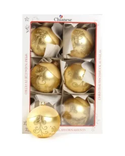 1Pz Pallina Di Vetro Decorata A Mano Oro Opaco 80Mm