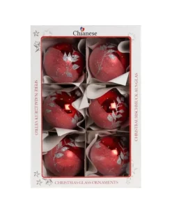 1Pz Pallina Di Vetro Decorata A Mano Rosso 80Mm