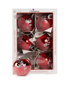 1Pz Pallina Di Vetro Decorata A Mano Rosso 80Mm