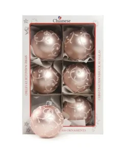 1Pz Pallina Di Vetro Decorata A Mano Rosa Opaco 80Mm