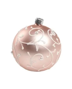 1Pz Pallina Di Vetro Decorata A Mano Rosa Opaco 80Mm