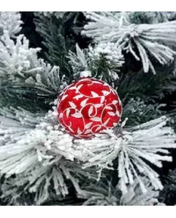 1Pz Pallina Di Vetro Decorata A Mano Rosso Lucido 80Mm