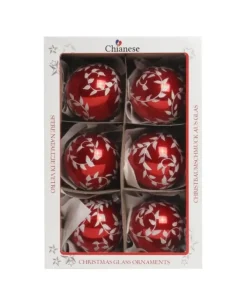 1Pz Pallina Di Vetro Decorata A Mano Rosso Lucido 80Mm