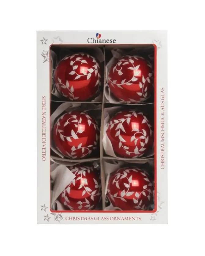 1Pz Pallina Di Vetro Decorata A Mano Rosso Lucido 80Mm