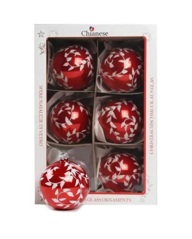 1Pz Pallina Di Vetro Decorata A Mano Rosso Lucido 80Mm
