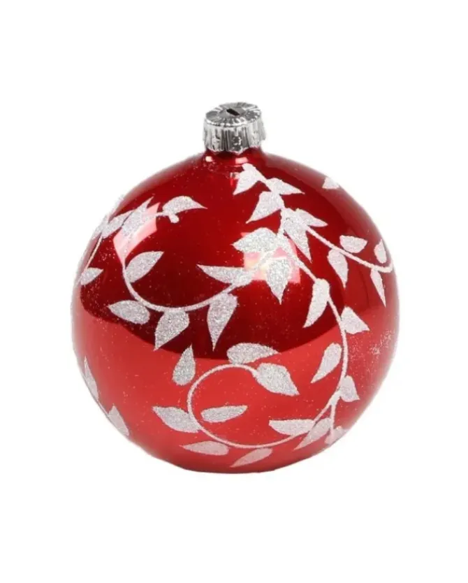 1Pz Pallina Di Vetro Decorata A Mano Rosso Lucido 80Mm