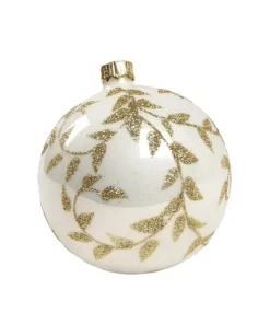 1Pz Pallina Di Vetro Decorata A Mano Bianco Lucido 80Mm