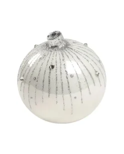 1Pz Pallina Di Vetro Decorata A Mano Bianco Lucido 80Mm