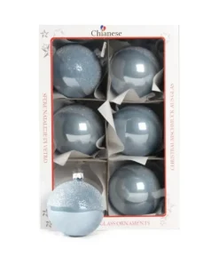 1Pz Pallina Di Vetro Decorata A Mano Celeste Lucido 80Mm
