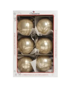 1Pz Pallina Di Vetro Decorata A Mano Champagne Lucido 80Mm