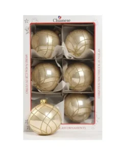 1Pz Pallina Di Vetro Decorata A Mano Champagne Lucido 80Mm